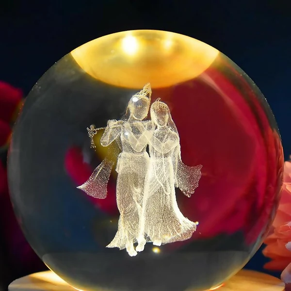 Radha Krishna Eternal Love Crystal Globe – Decorative Spiritual Showpiece - Image 3