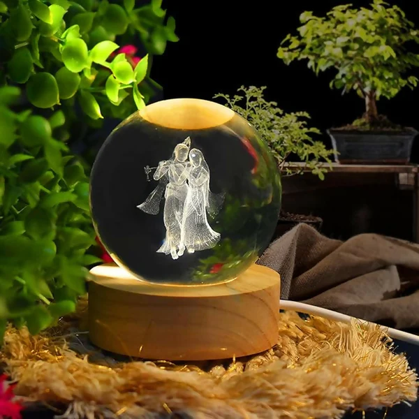 Radha Krishna Eternal Love Crystal Globe – Decorative Spiritual Showpiece